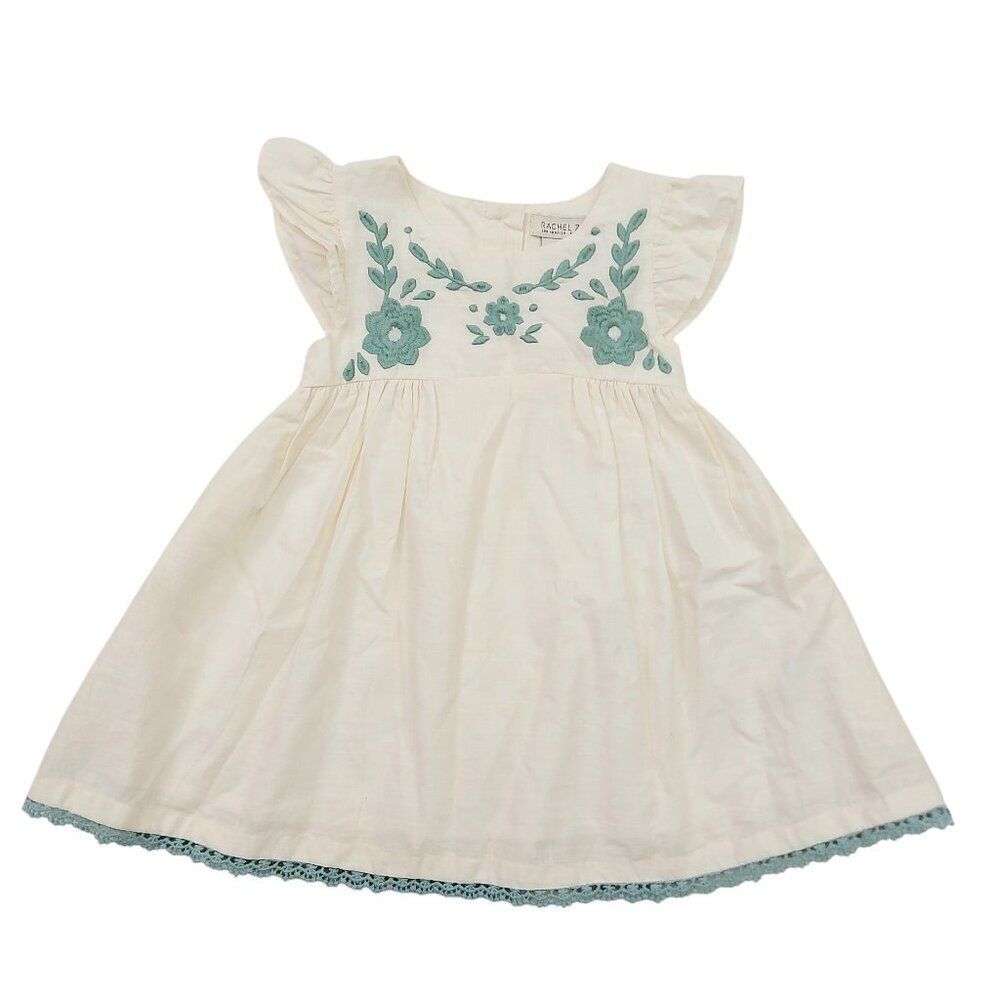 Rachel Zoe Dress Girls 24 Months Beige Embroidered Butterfly Sleeve Cotton